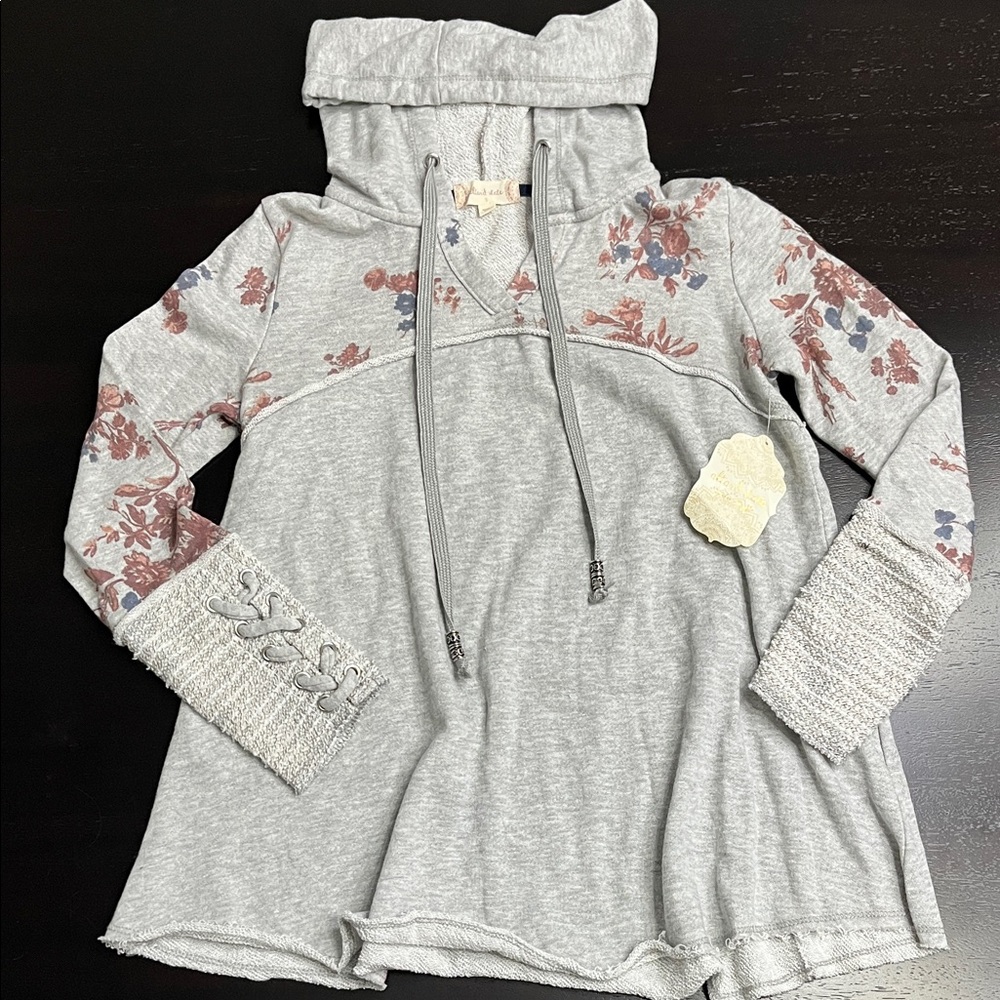 Altar’d State Gray Floral Long Sleeve Hoodie